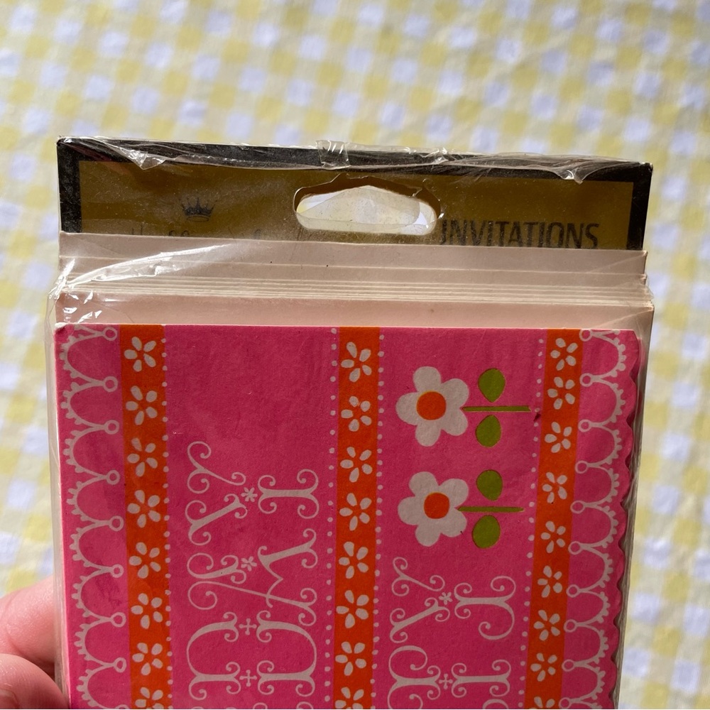 Vintage 70s Birthday Party Invitations NOS Hallmark Pink Flower Power - Picture 5 of 6